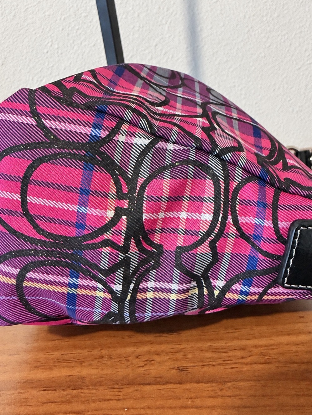 Coach Pink Plaid Signature Shoulder Bag with Black Strap - Picture 4 of 5